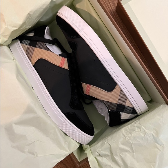 Burberry Leather, Suede and House Check Cotton Sneakers - Picture 1 of 6